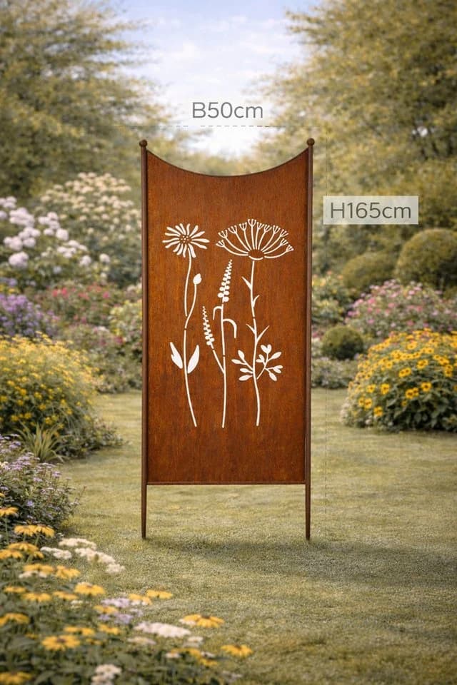 finehomegarden Gartenstecker Metall Wildblume Sichtschutz Edelrost