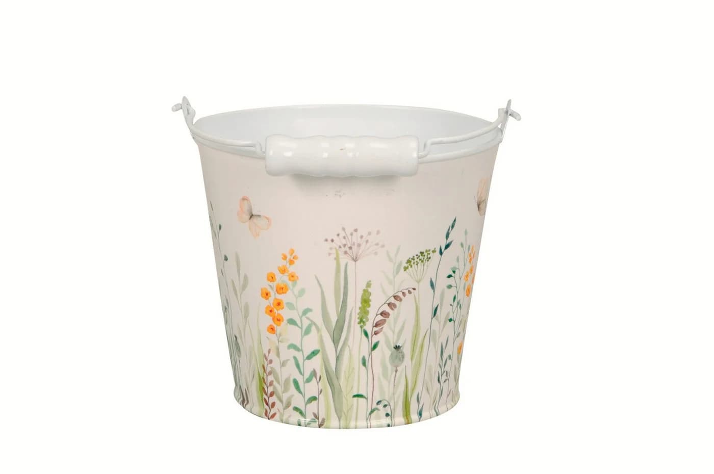 finehomegarden Blumentopf Eimer Metall Blumenwiese weiß/bunt