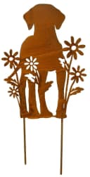 Posiwio Gartenstecker Set Katze + Hund mit Blumen 2er Set Rostoptik Bild 1