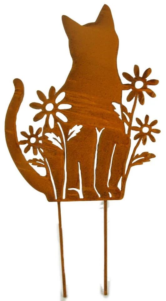 Posiwio Gartenstecker Set Katze + Hund mit Blumen 2er Set Rostoptik - Bild 3