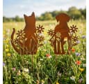 Posiwio Gartenstecker Set Katze + Hund mit Blumen 2er Set Rostoptik Bild 4