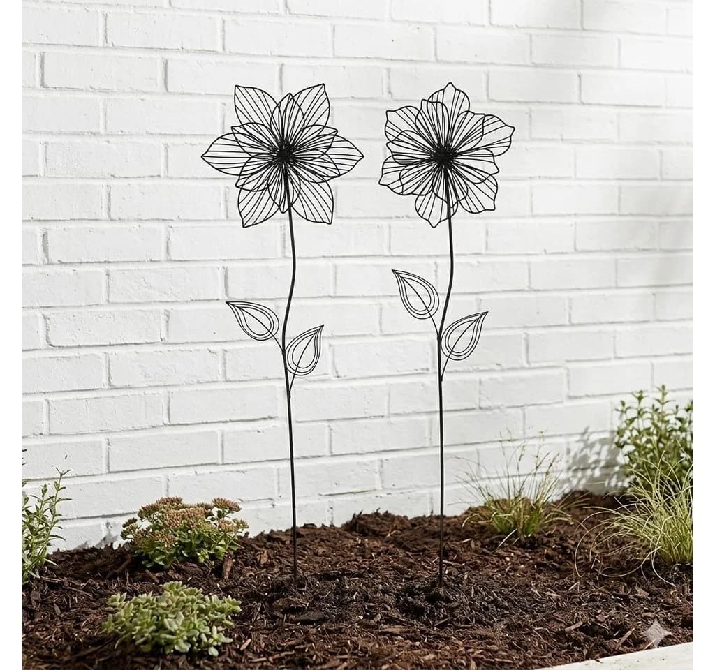 Posiwio Gartenstecker 2er Set Blume Schwarz Modern