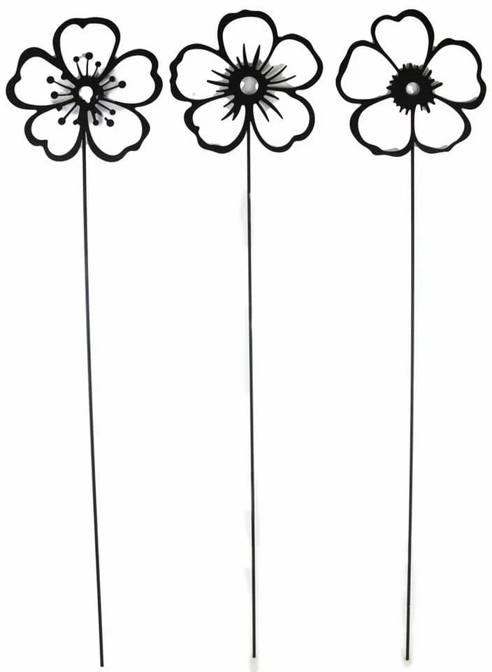 Posiwio Gartenstecker 3er Set Blumen Schwarz Metall - Bild 2