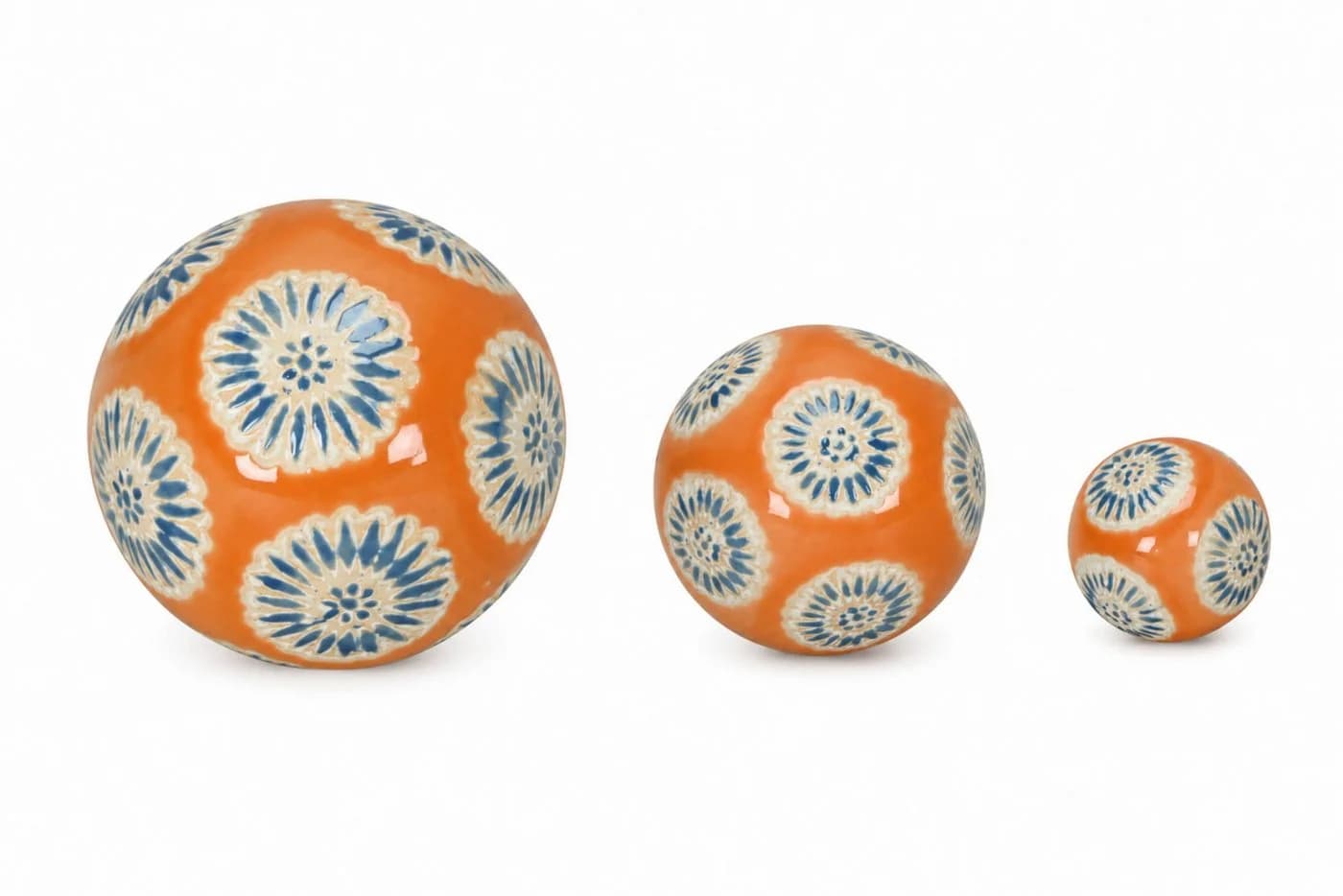 finehomegarden 3er Set Schwimmkugeln Porzellan orange-blau Blütenmuster - Bild 2