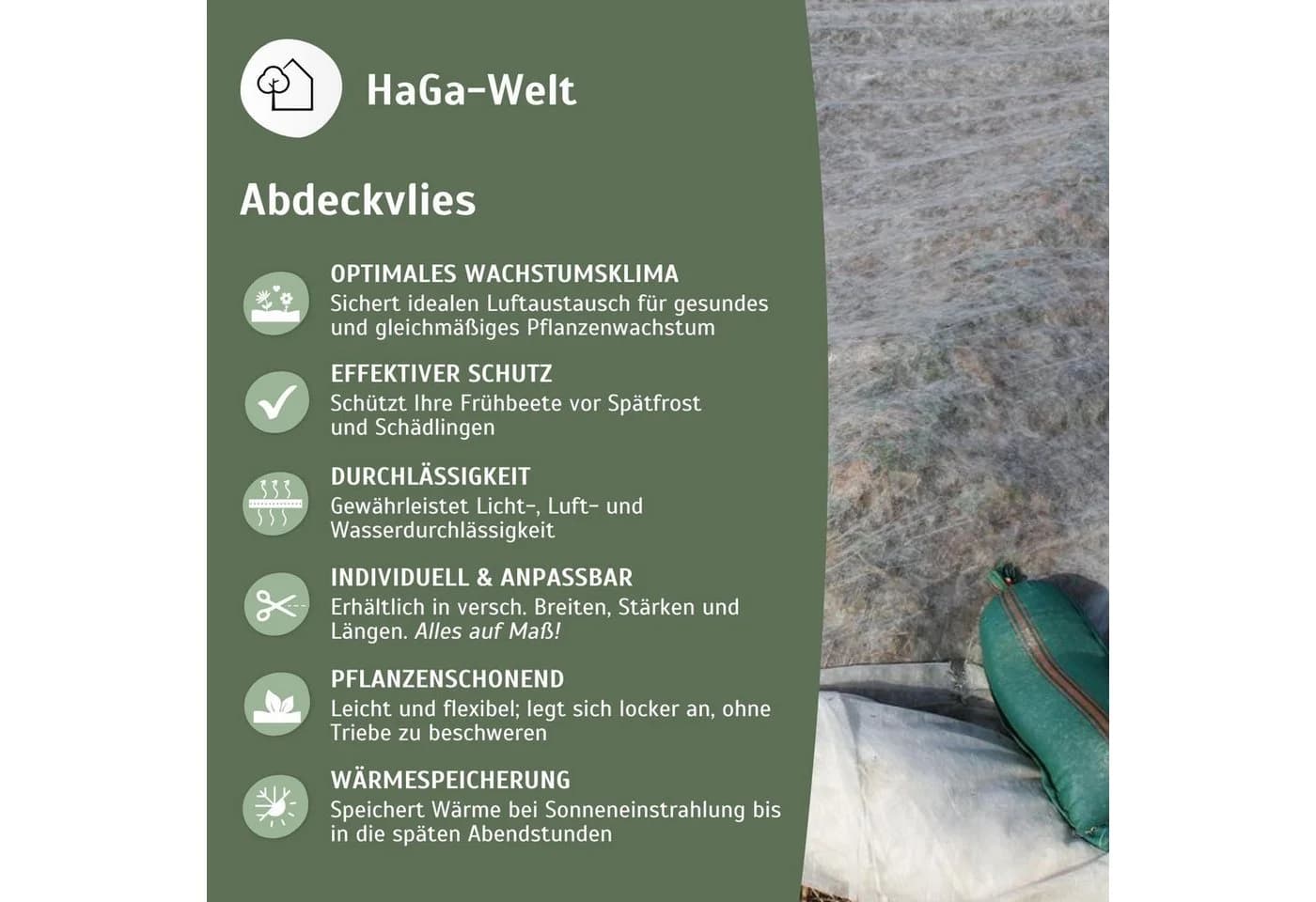 HaGa Bodenschutzvlies 30g/m² 1,6m UV-beständig Weiß - Bild 4