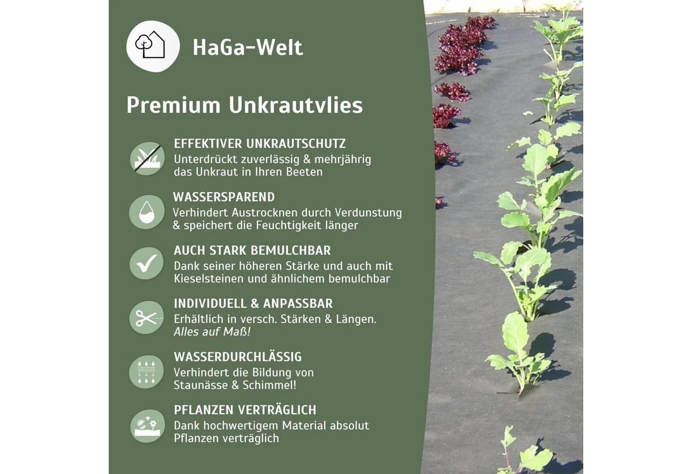 HaGa Unkrautvlies 200g/m² UV-Stabilisiert Gartenvlies Meterware - Bild 4