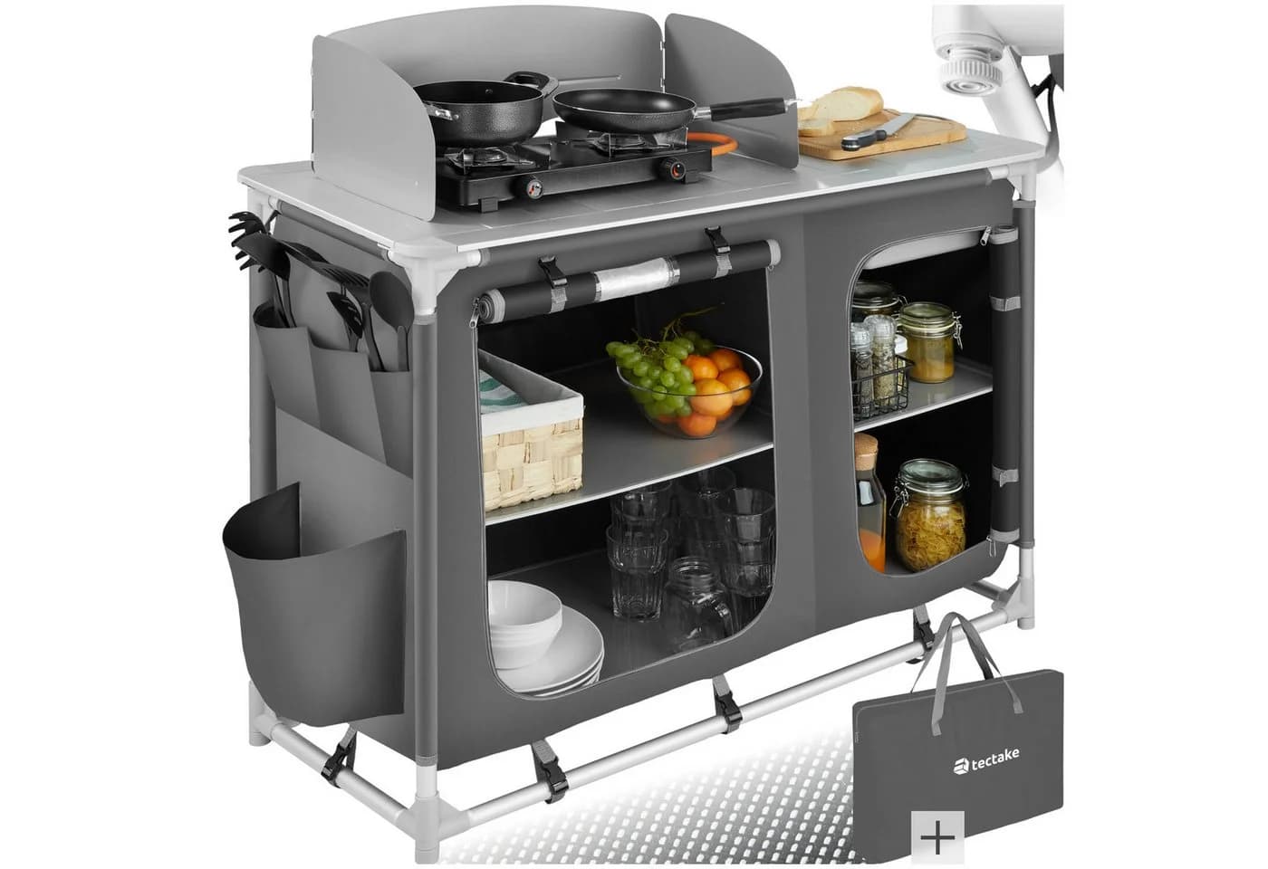 tectake Campingküche Luxus mit Aluminiumgestell und 4 Fächern Grau - Bild 3