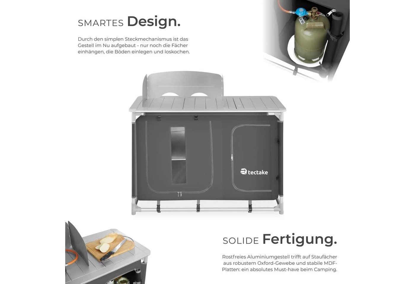 tectake Campingküche Luxus mit Aluminiumgestell und 4 Fächern Grau - Bild 4