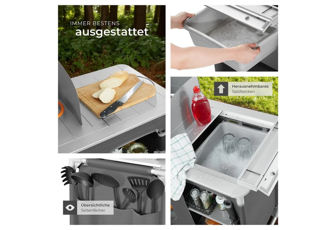 tectake Campingküche Luxus mit Aluminiumgestell und 4 Fächern Grau - Bild 5