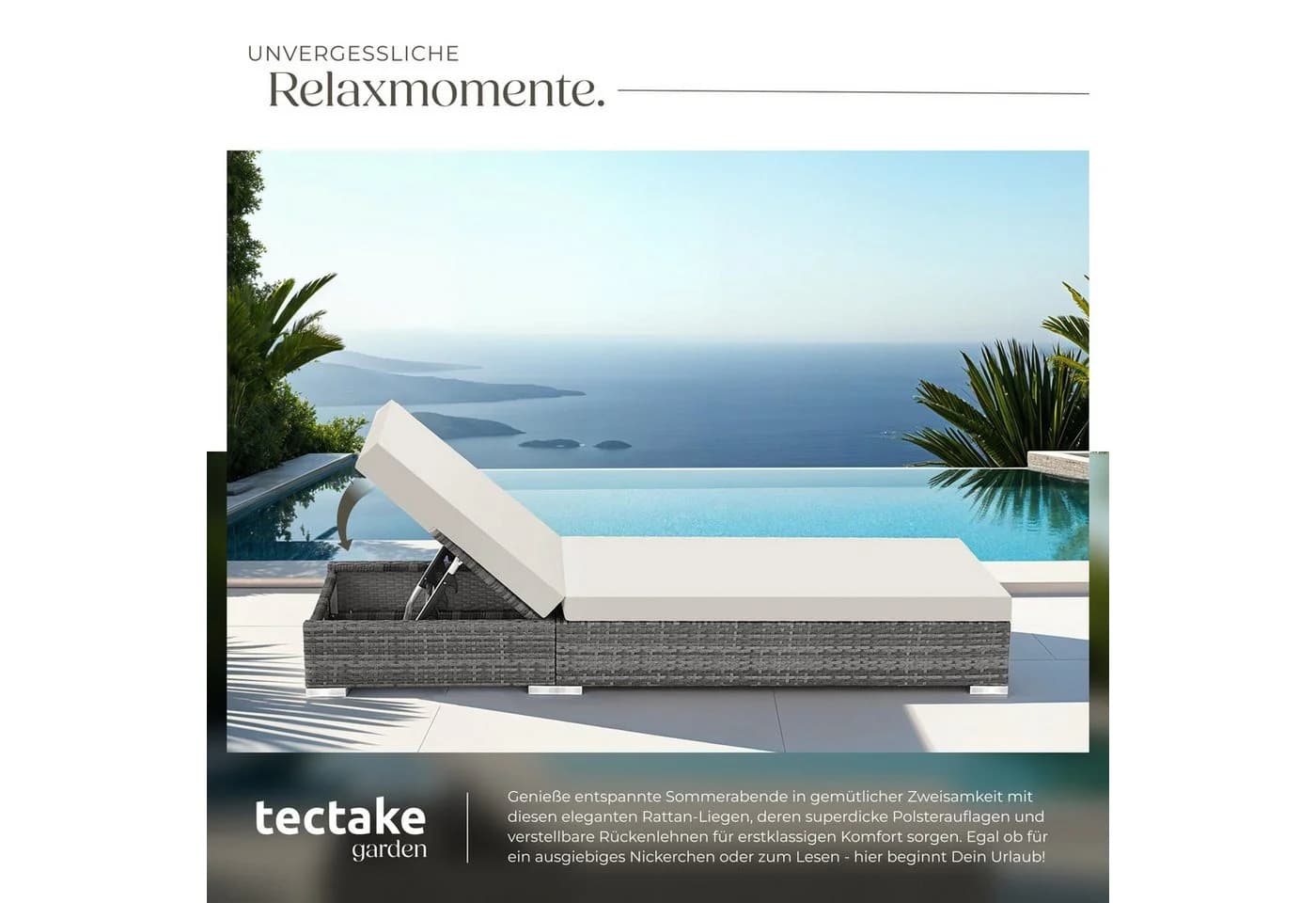 tectake Gartenliege Nautica Grau mit Beistelltisch und verstellbarer Rückenlehne - Bild 5
