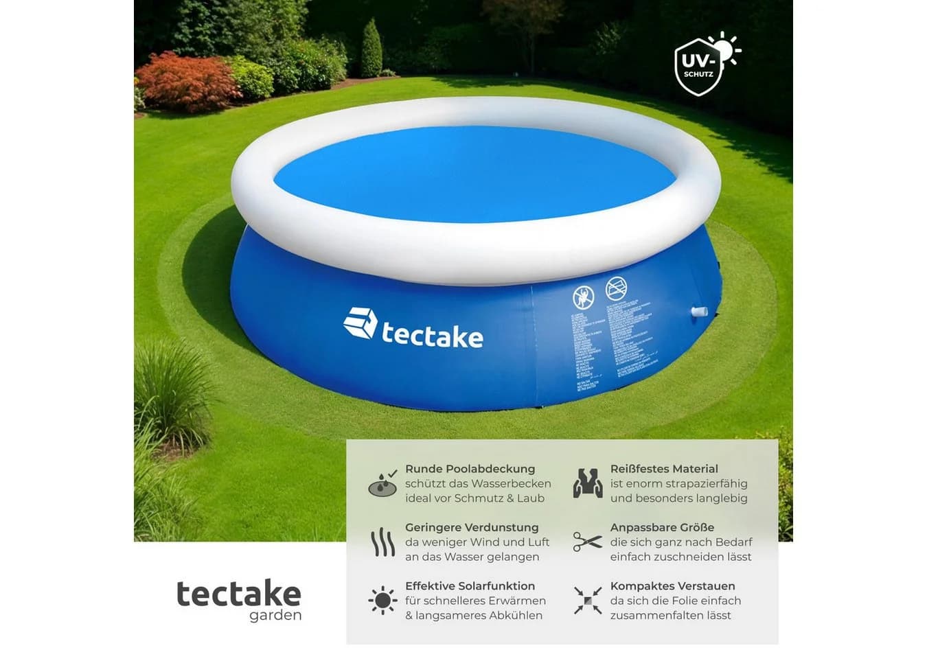 TECTAKE Pool-Solarfolie Blau 250 cm Rund Selbstschwimmend