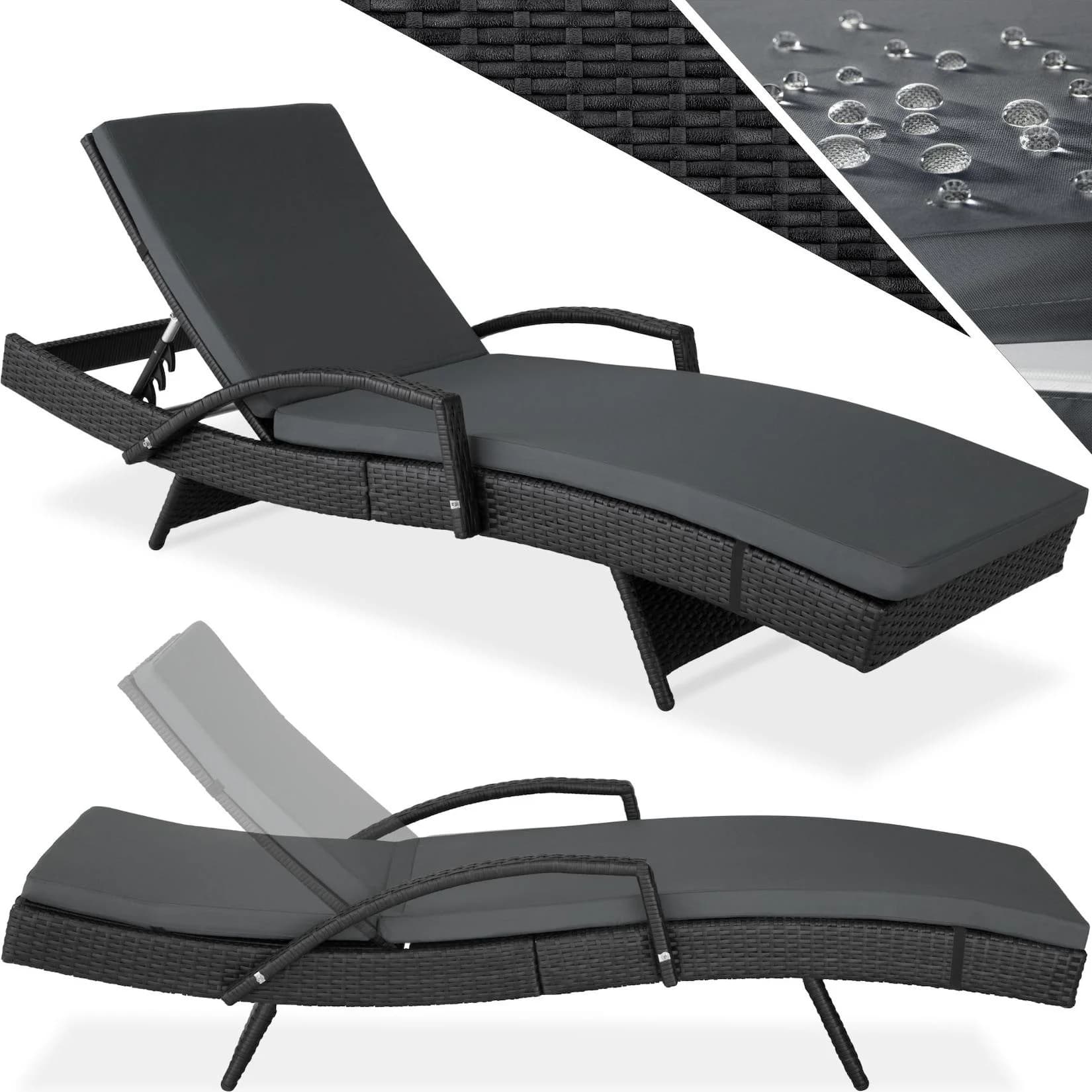 tectake Gartenliege Océane Schwarz 5-fach verstellbar Aluminium Polyrattan