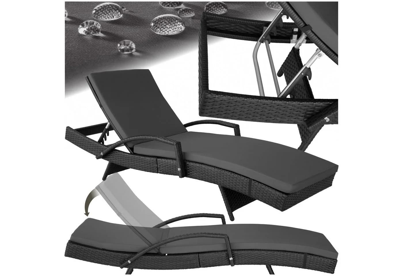 tectake Gartenliege Océane Schwarz 5-fach verstellbar Aluminium Polyrattan - Bild 3