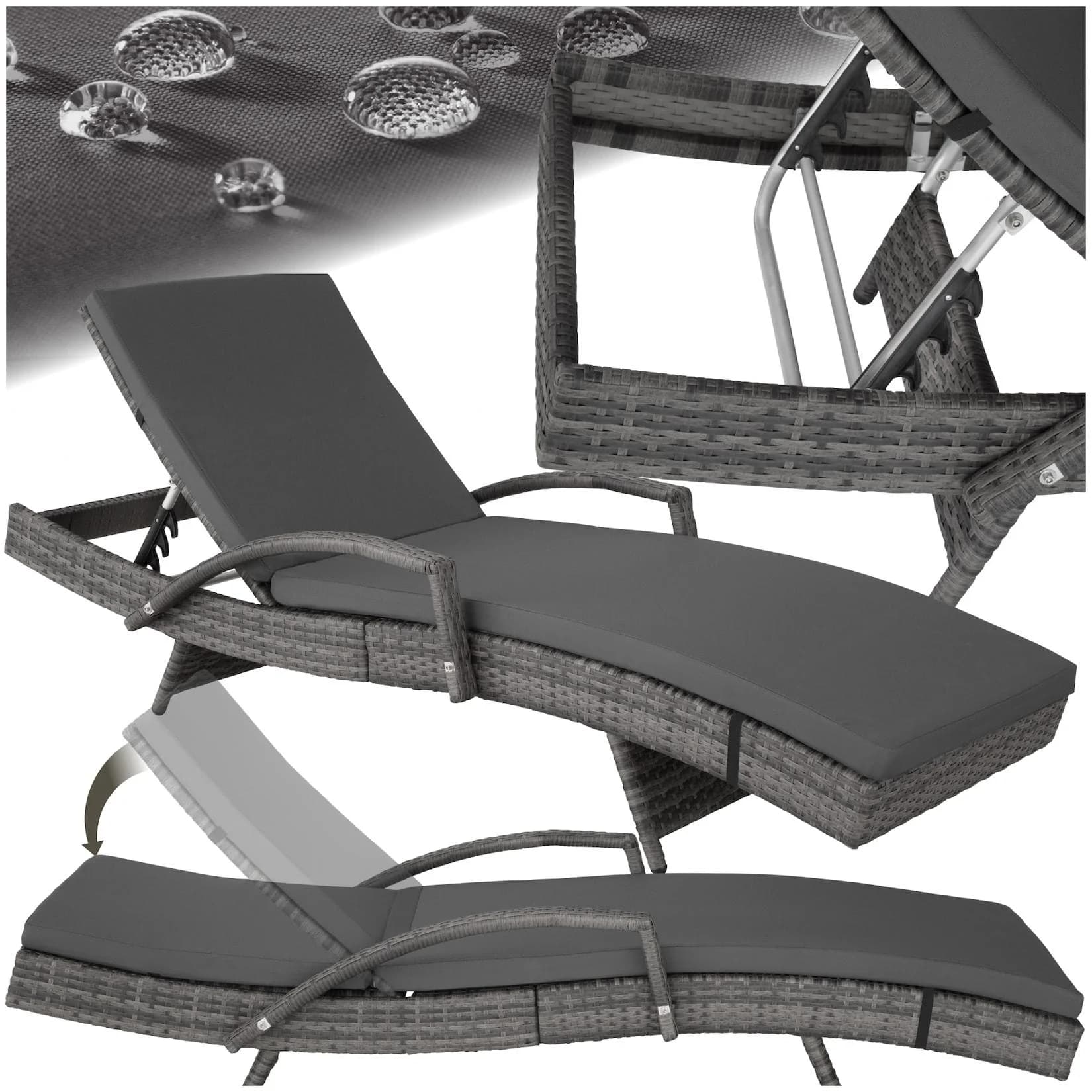 tectake Gartenliege Rattan Océane Grau Verstellbar