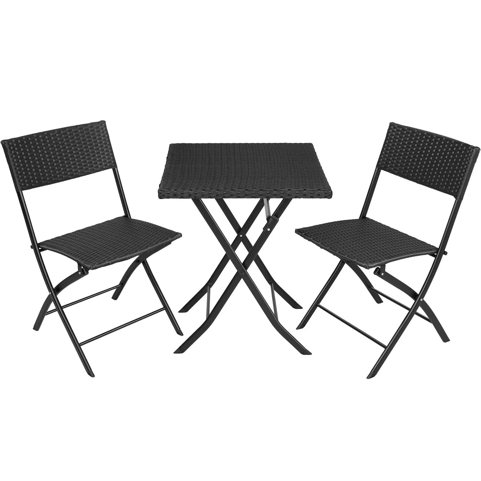 tectake Sitzgruppe Rattanset 3-tlg. Schwarz Klappbar