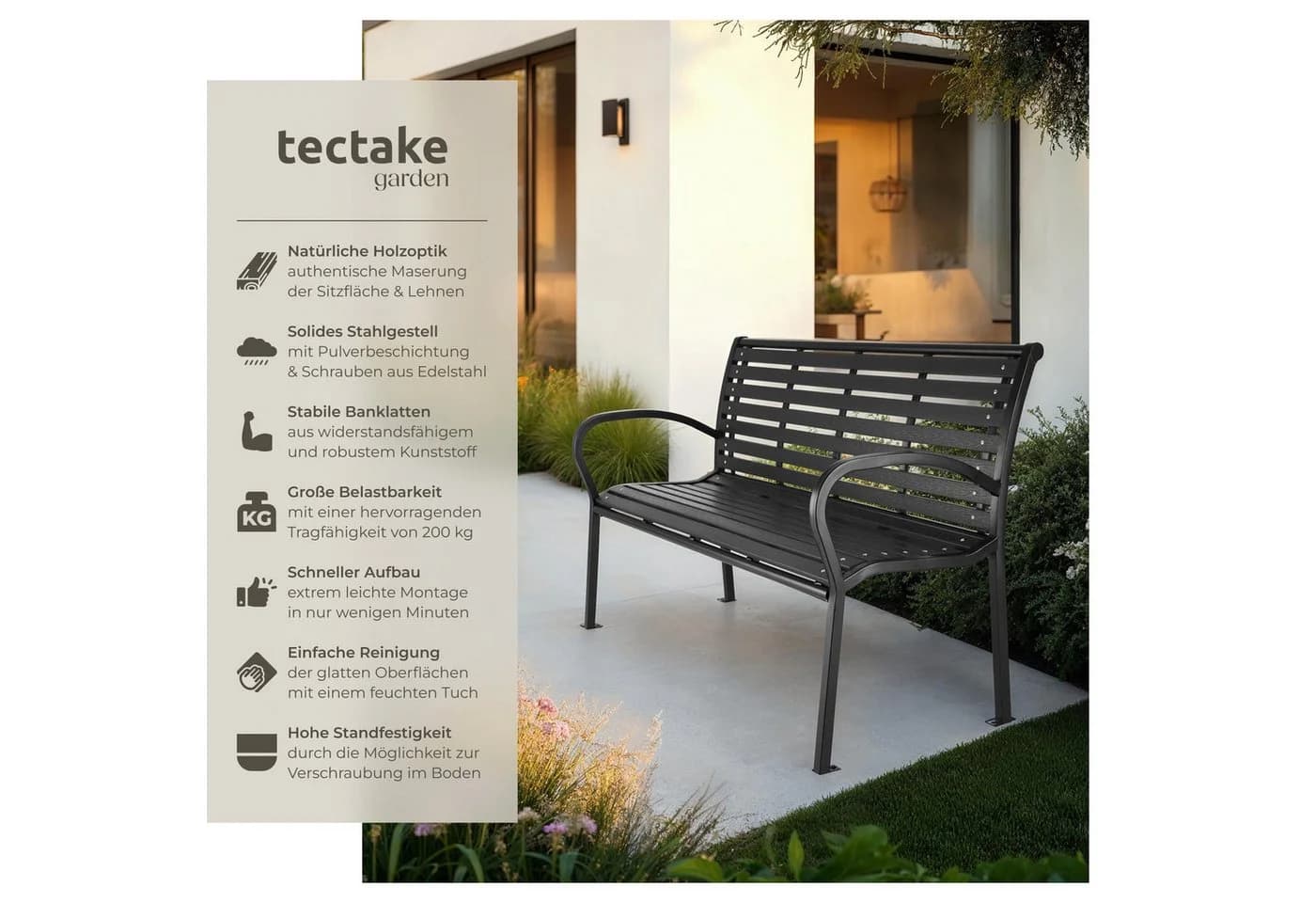 tectake Gartenbank Pino 3-Sitzer mit Stahlgestell - Bild 2