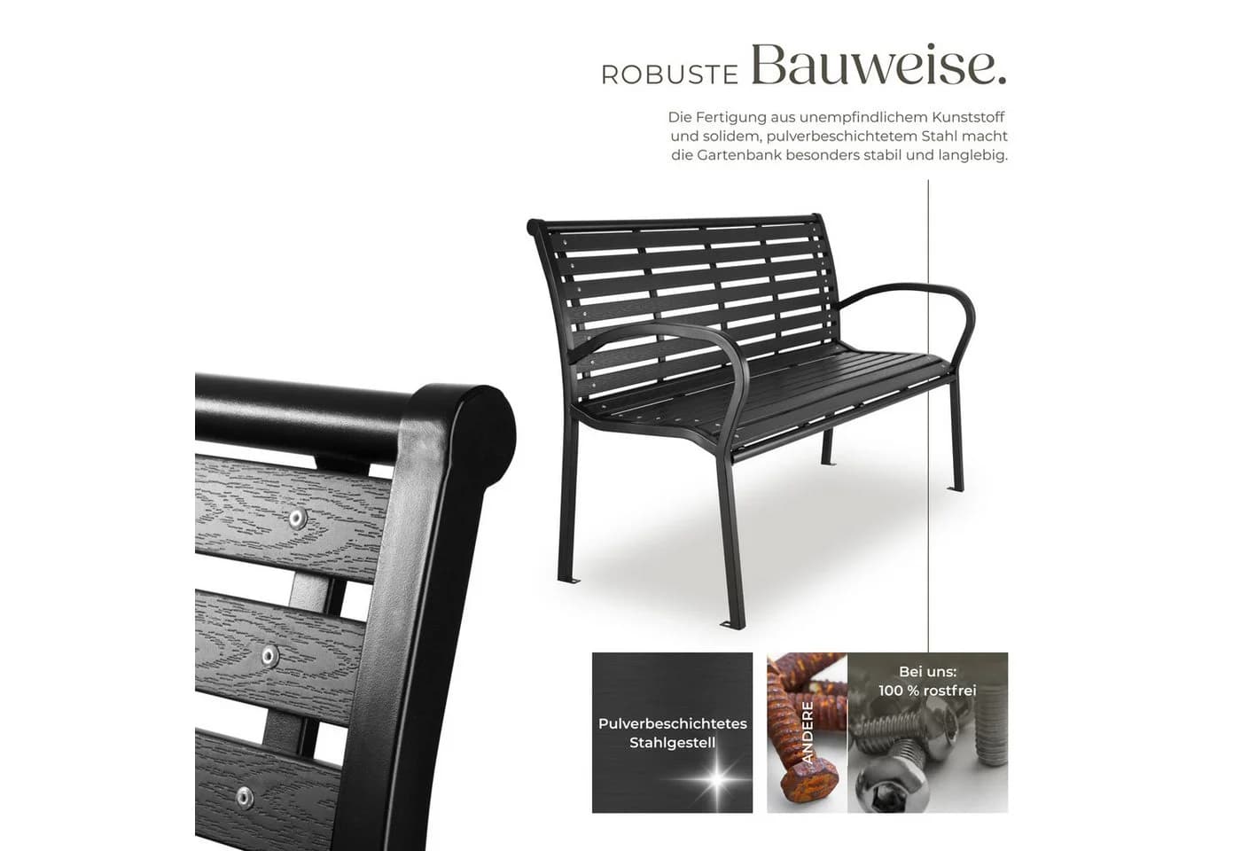 tectake Gartenbank Pino 3-Sitzer mit Stahlgestell - Bild 5
