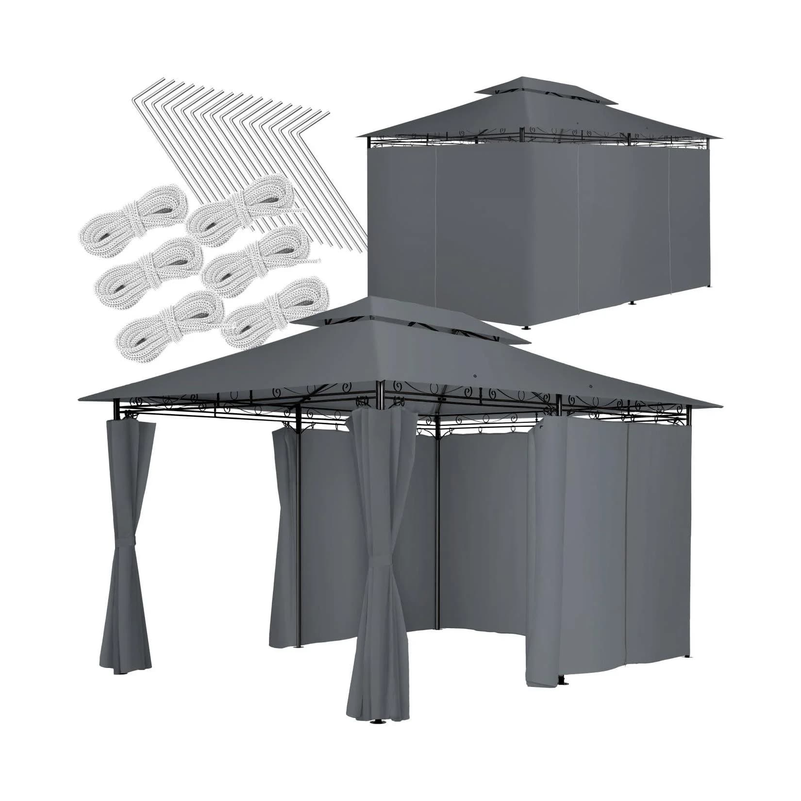 tectake® Gartenpavillon 4 x 3 m Doppeldachsystem