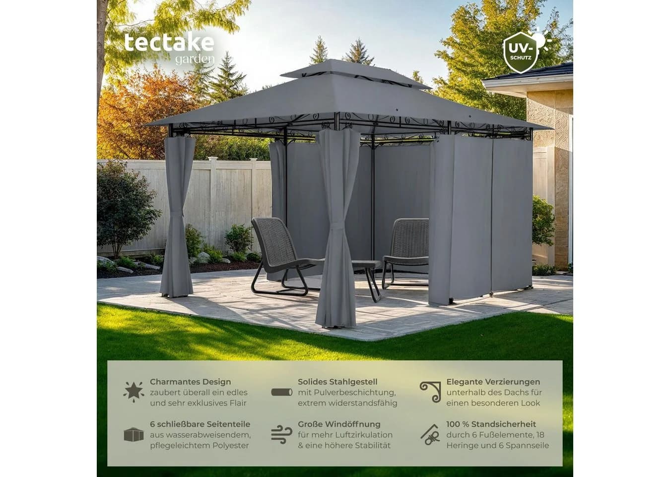 tectake® Gartenpavillon 4 x 3 m Doppeldachsystem - Bild 2