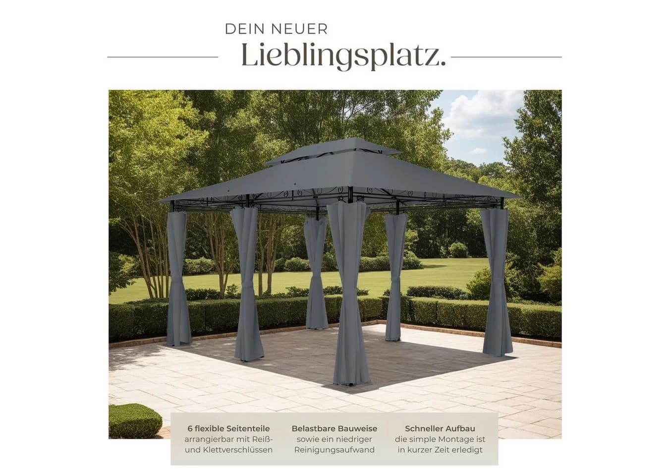 tectake® Gartenpavillon 4 x 3 m Doppeldachsystem - Bild 4