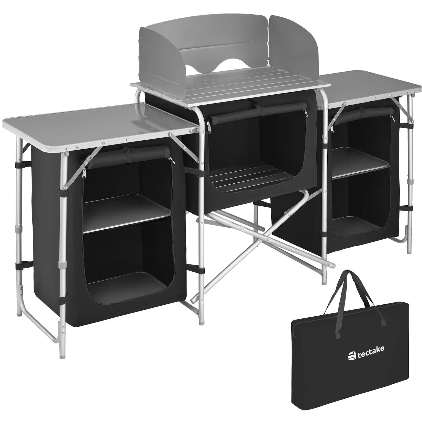 tectake Campingtisch XXL mit Aluminiumgestell und 5 Fächern