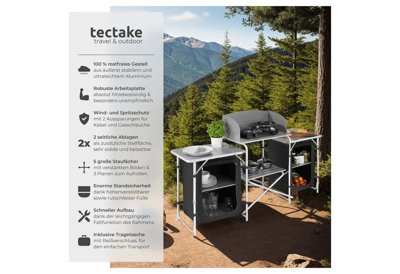 tectake Campingtisch XXL mit Aluminiumgestell und 5 Fächern - Bild 2