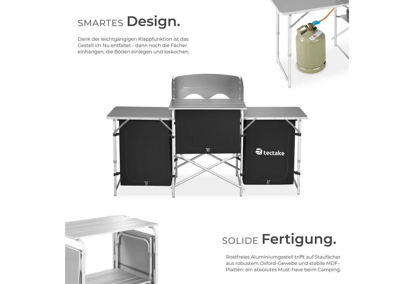 tectake Campingtisch XXL mit Aluminiumgestell und 5 Fächern - Bild 4