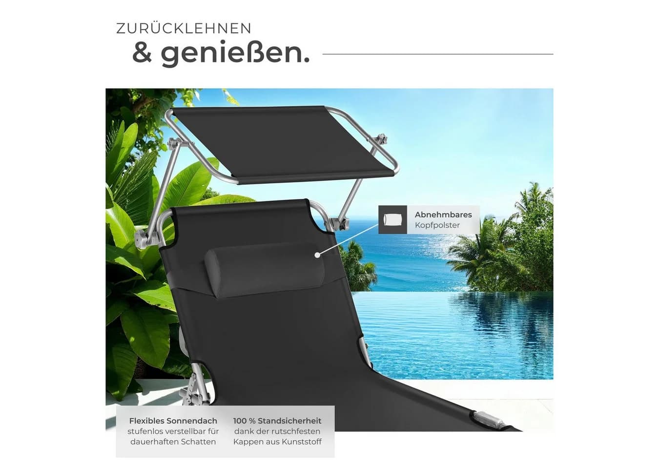 TECTAKE Gartenliege Chloé mit Sonnendach und verstellbarer Rückenlehne - Bild 4