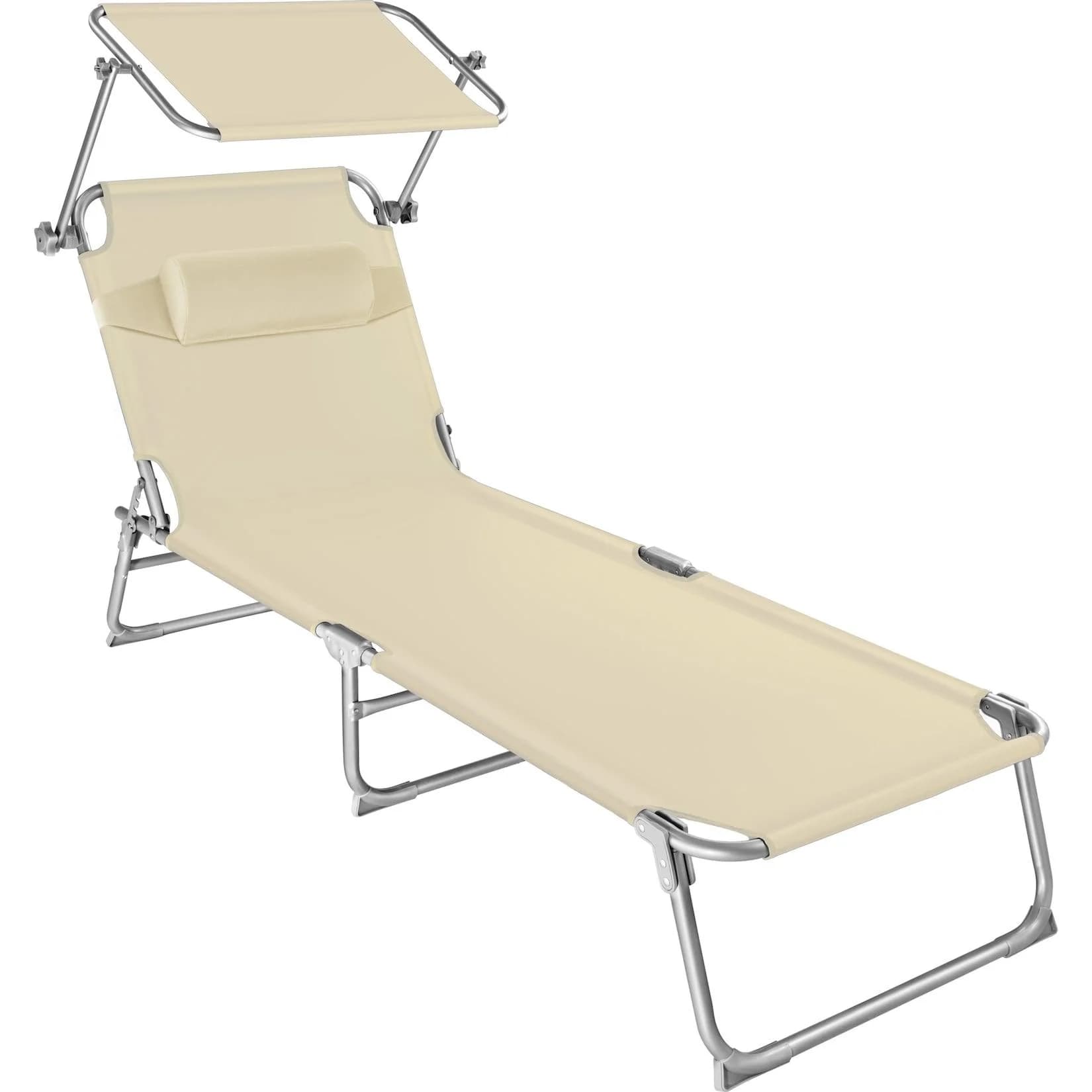 tectake Gartenliege Chloé Beige mit Sonnendach und verstellbarer Lehne