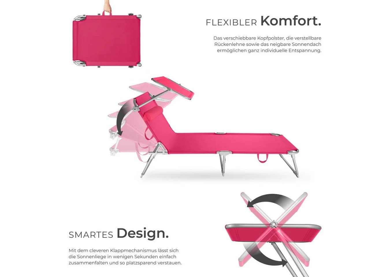 TECTAKE Gartenliege Chloé Rosa mit Sonnendach und verstellbarer Lehne - Bild 3