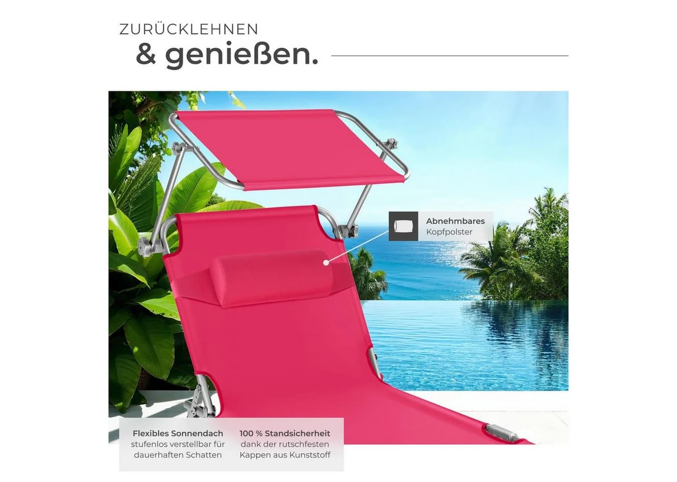 TECTAKE Gartenliege Chloé Rosa mit Sonnendach und verstellbarer Lehne - Bild 4
