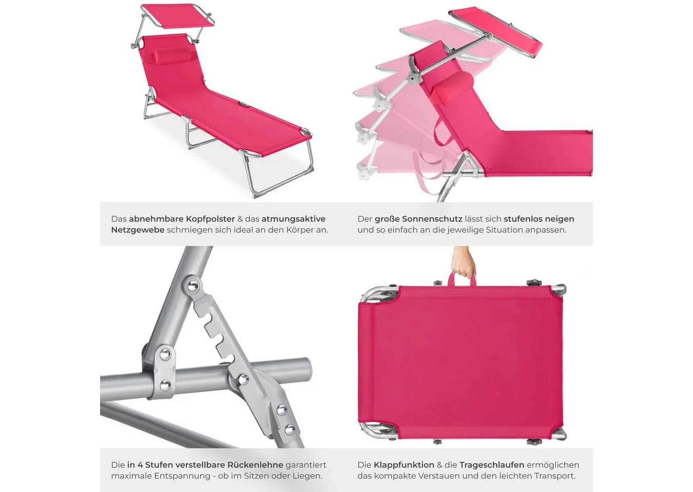 TECTAKE Gartenliege Chloé Rosa mit Sonnendach und verstellbarer Lehne - Bild 5