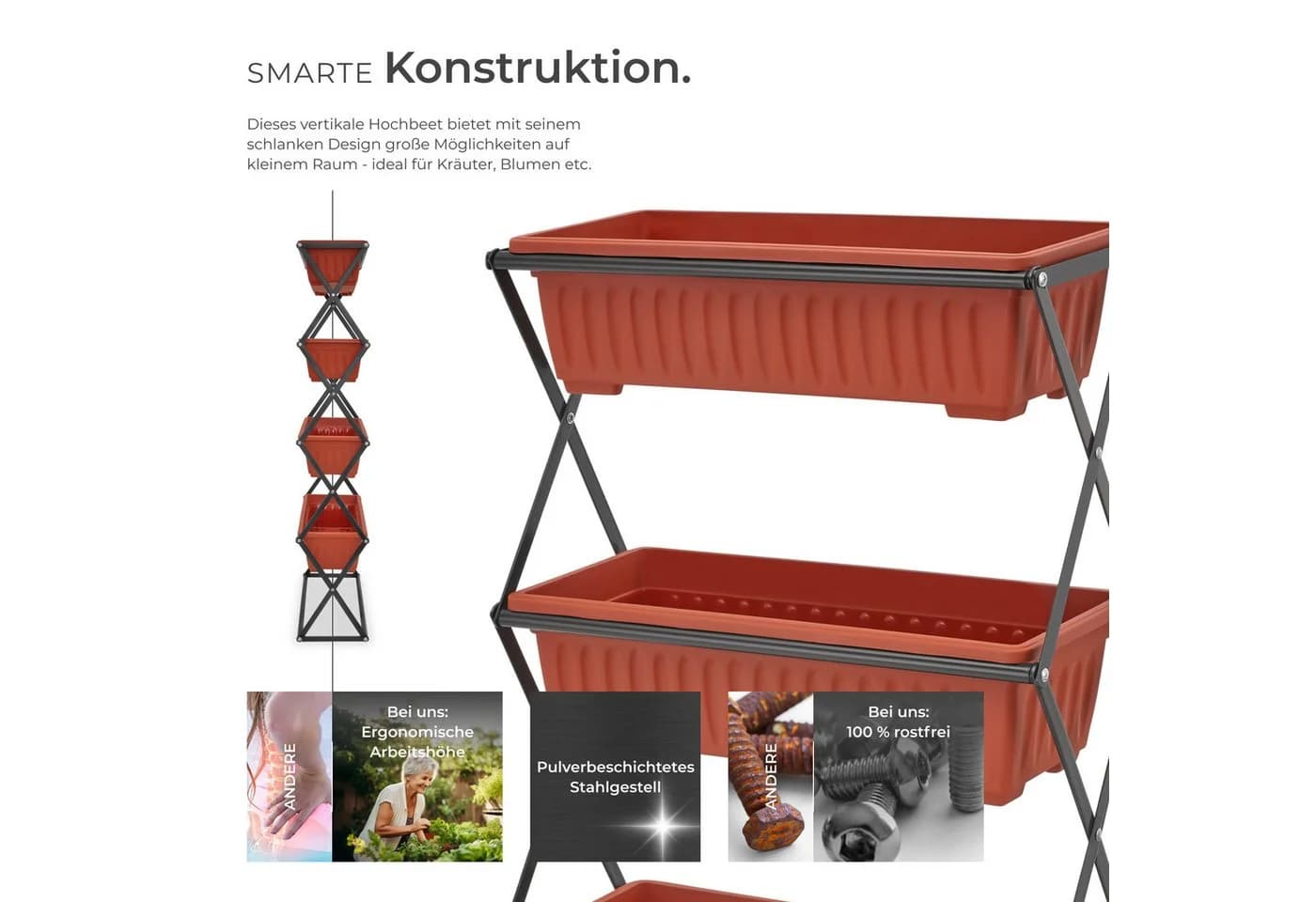 tectake Vertikalbeet mit 4 Pflanzkästen Platzsparend - Bild 3