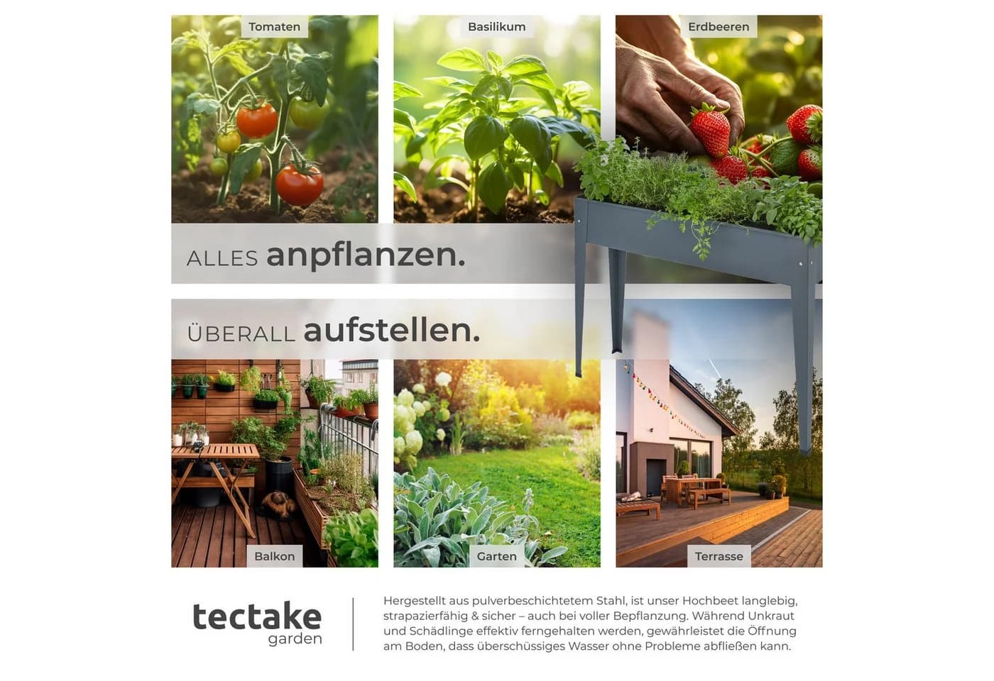 tectake Hochbeet Pulverbeschichteter Stahl 42 Liter - Bild 5