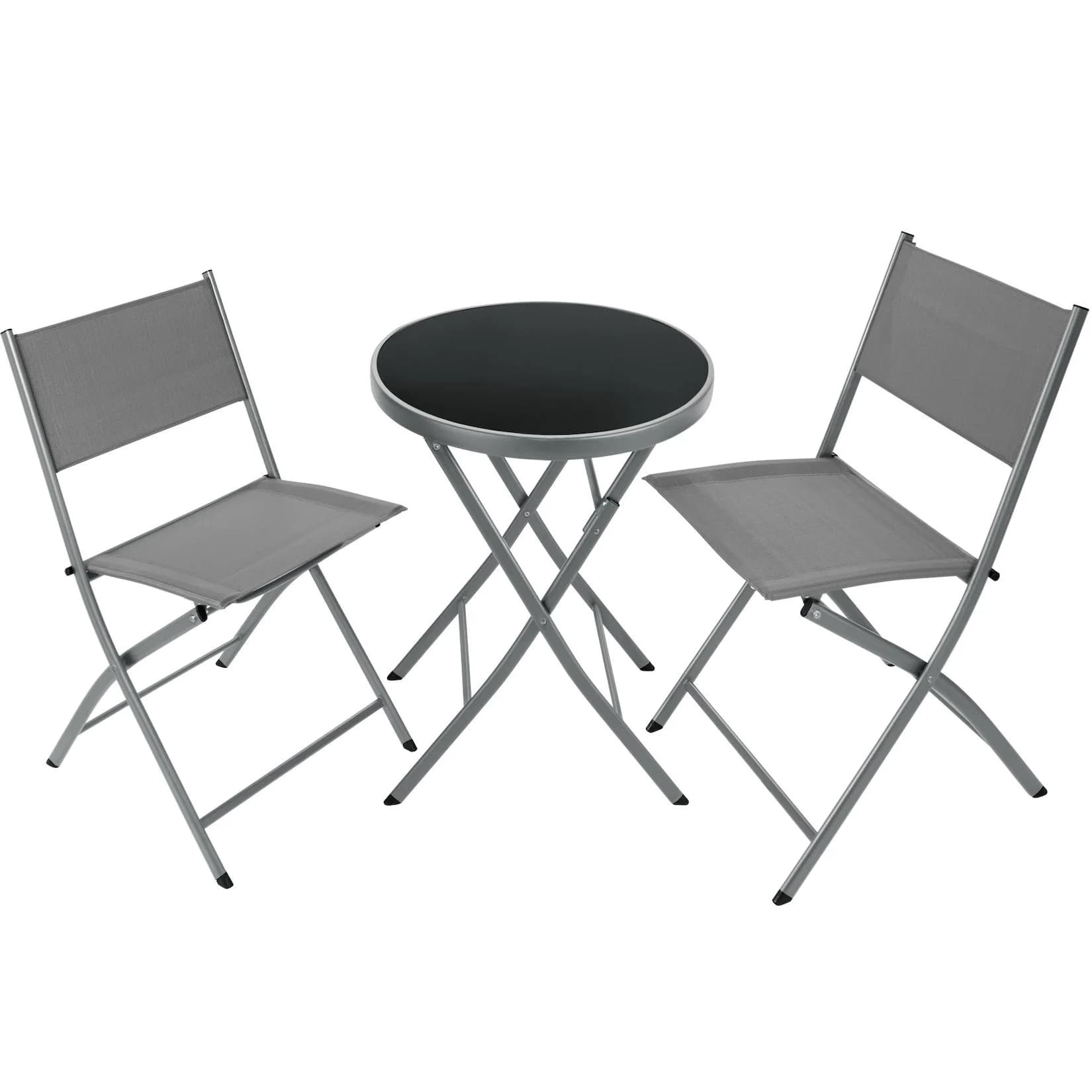 tectake Bistro-Set 3-tlg. Grau Stahl Klappbar mit Glasplatte
