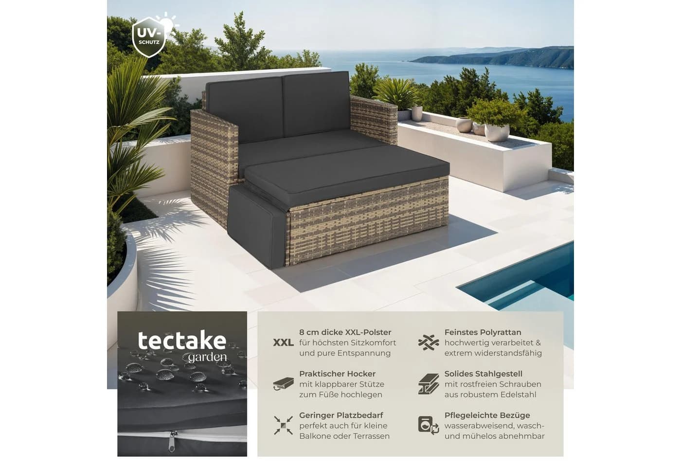 tectake Loungeset Rattan Lounge Korfu UV-beständig mit Kissen - Bild 2