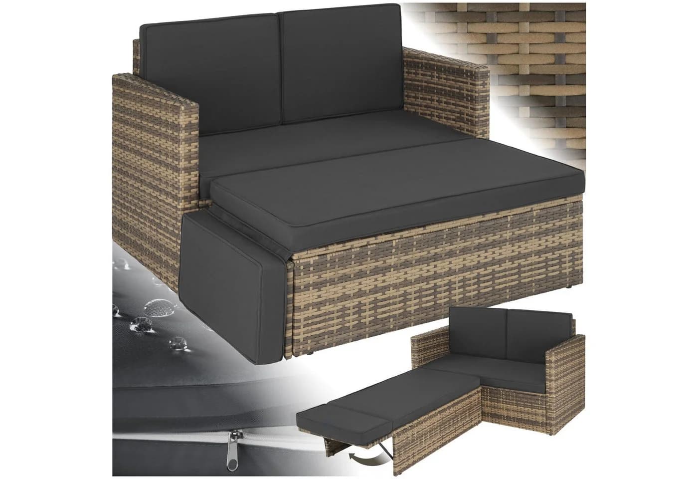 tectake Loungeset Rattan Lounge Korfu UV-beständig mit Kissen - Bild 3