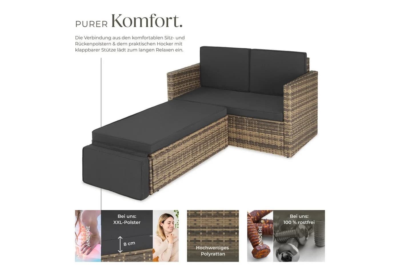 tectake Loungeset Rattan Lounge Korfu UV-beständig mit Kissen - Bild 4