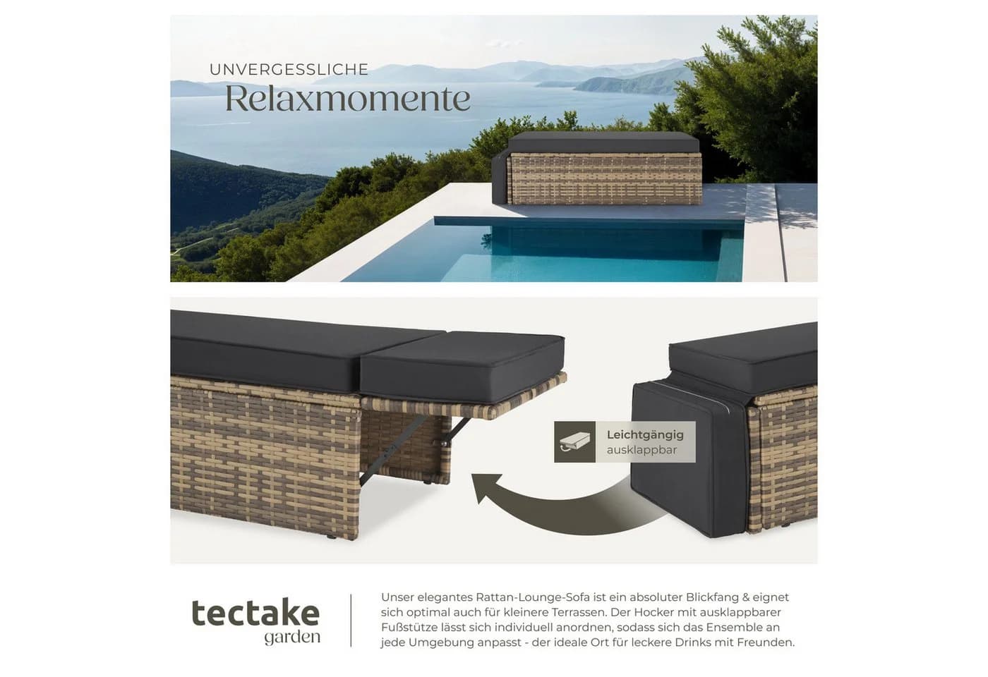 tectake Loungeset Rattan Lounge Korfu UV-beständig mit Kissen - Bild 5