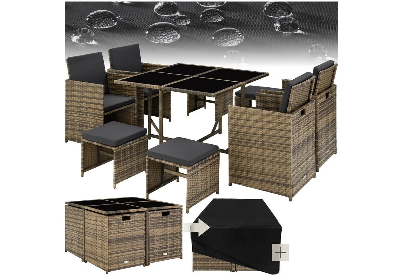 tectake Rattan-Sitzgruppe Bilbao 9-tlg. Natur Poly Rattan - Bild 3