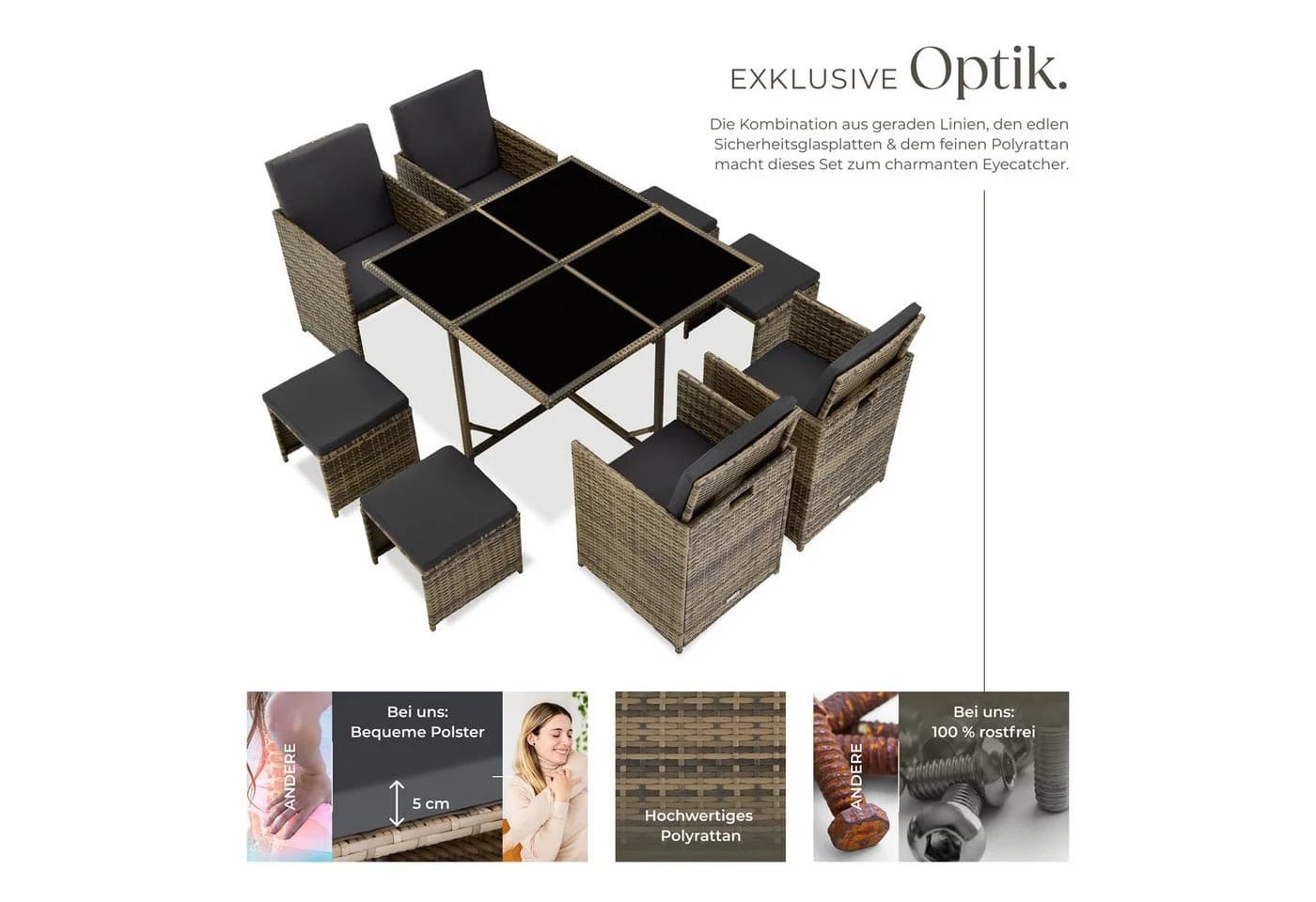 tectake Rattan-Sitzgruppe Bilbao 9-tlg. Natur Poly Rattan - Bild 4