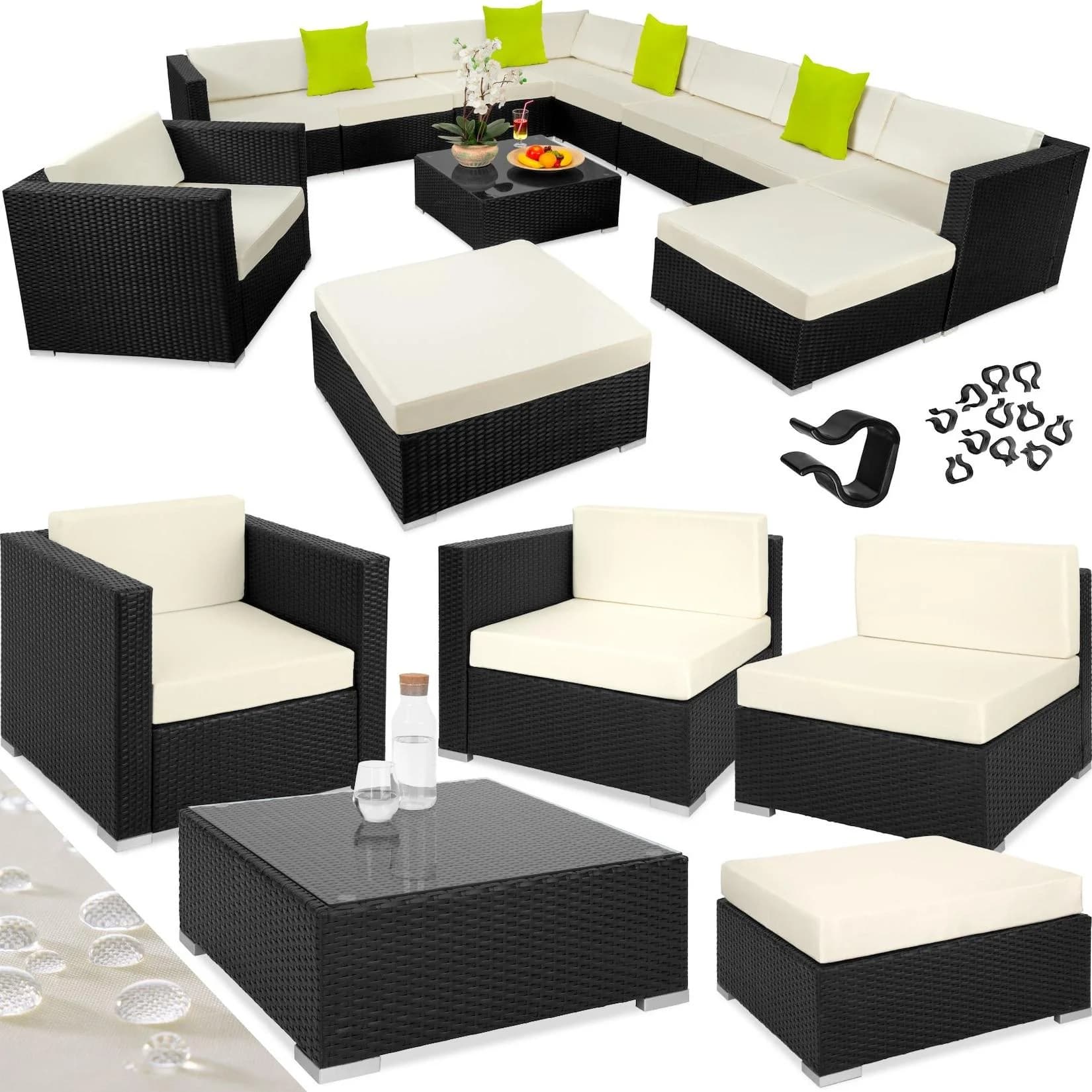 TECTAKE Loungeset Las Vegas 12-tlg. Schwarz Poly Rattan Aluminium