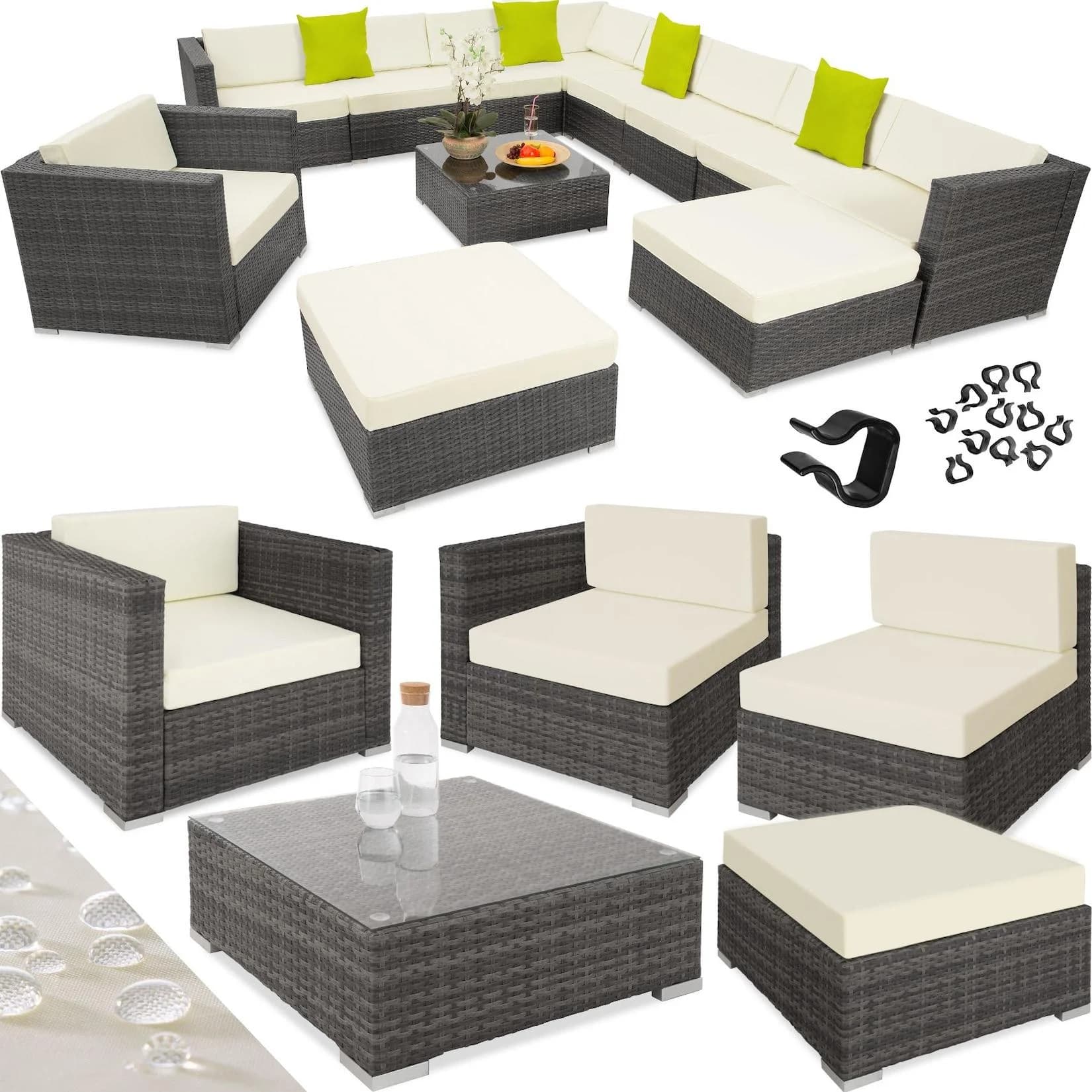 TECTAKE Loungeset 12-tlg. Grau Aluminium Poly Rattan