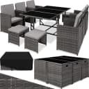 tectake Sitzgruppe Rattan 12-tlg. Grau/Beige Poly Rattan mit Kissen Bild 1
