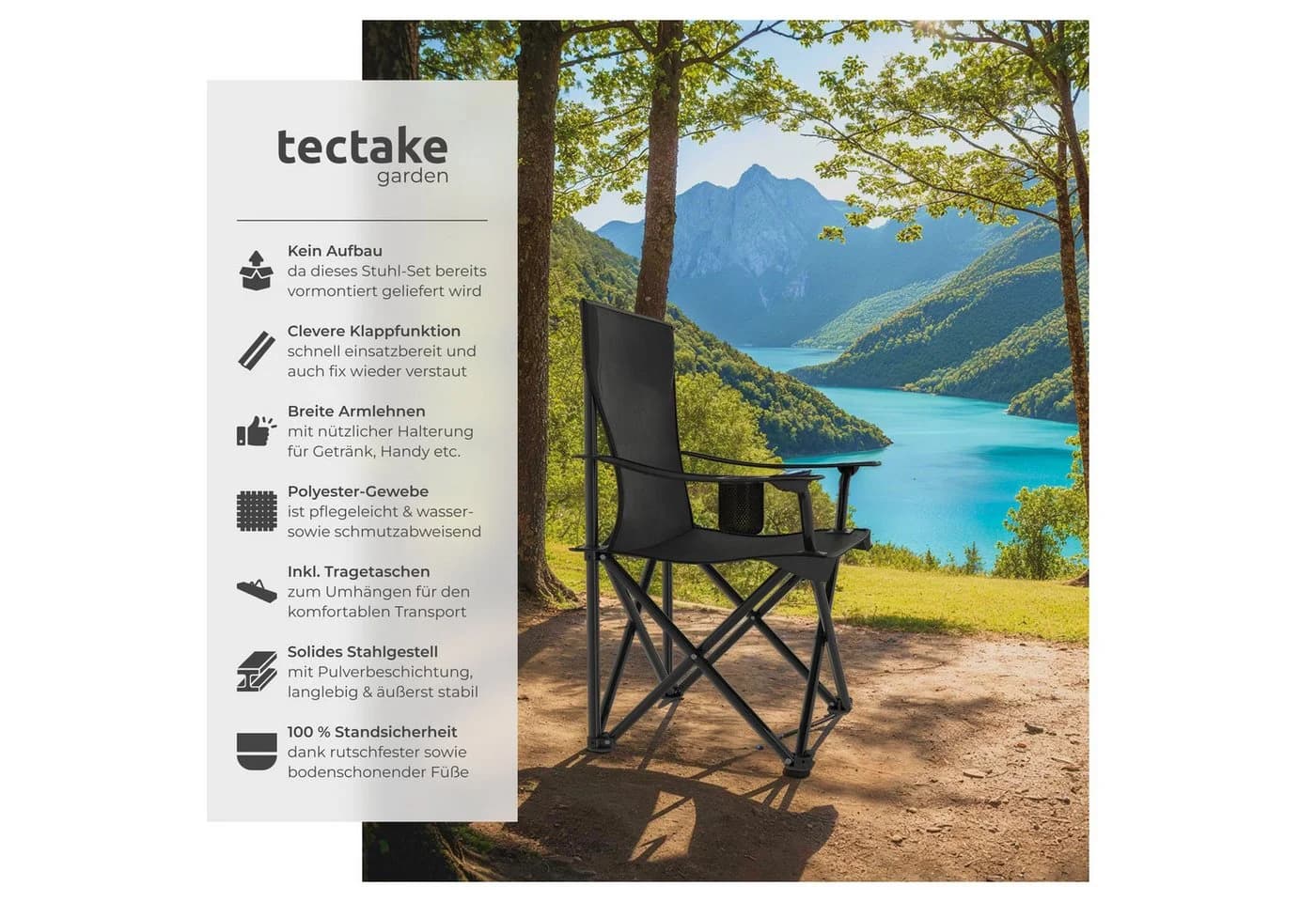 TecTake Campingstuhl faltbar geringes Gewicht 80x48x84,5 cm