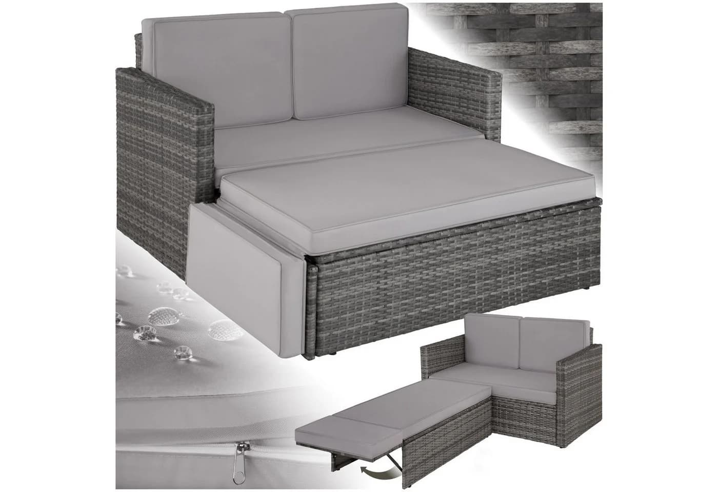 Loungeset aus Polyrattan, UV-beständig, Farbe Rattan - Bild 3