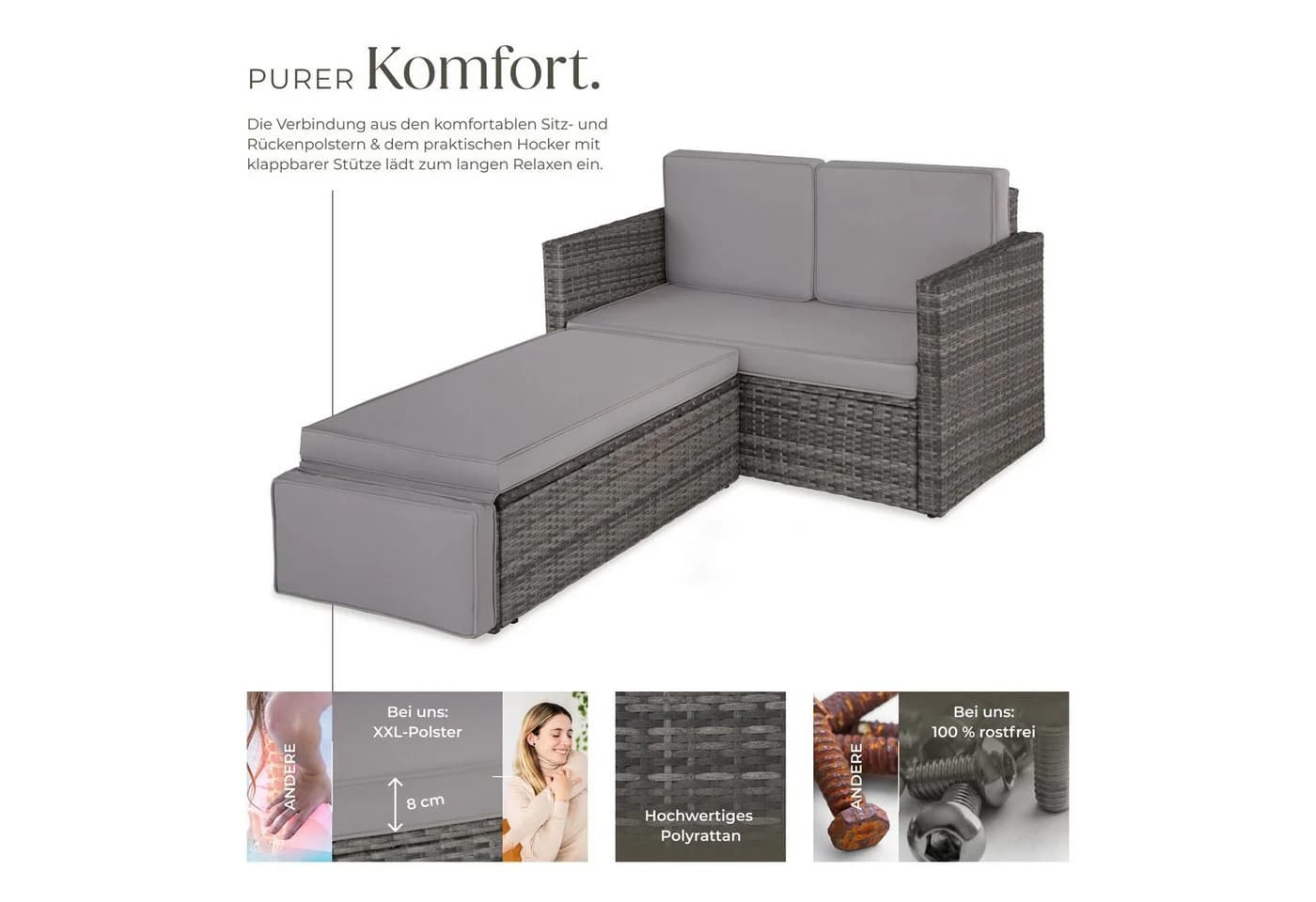 Loungeset aus Polyrattan, UV-beständig, Farbe Rattan - Bild 4