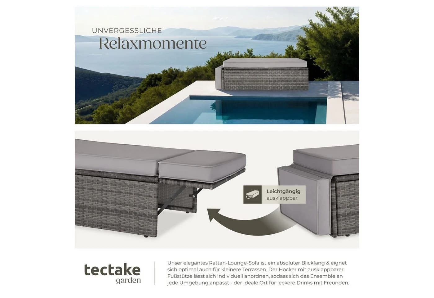 Loungeset aus Polyrattan, UV-beständig, Farbe Rattan - Bild 5
