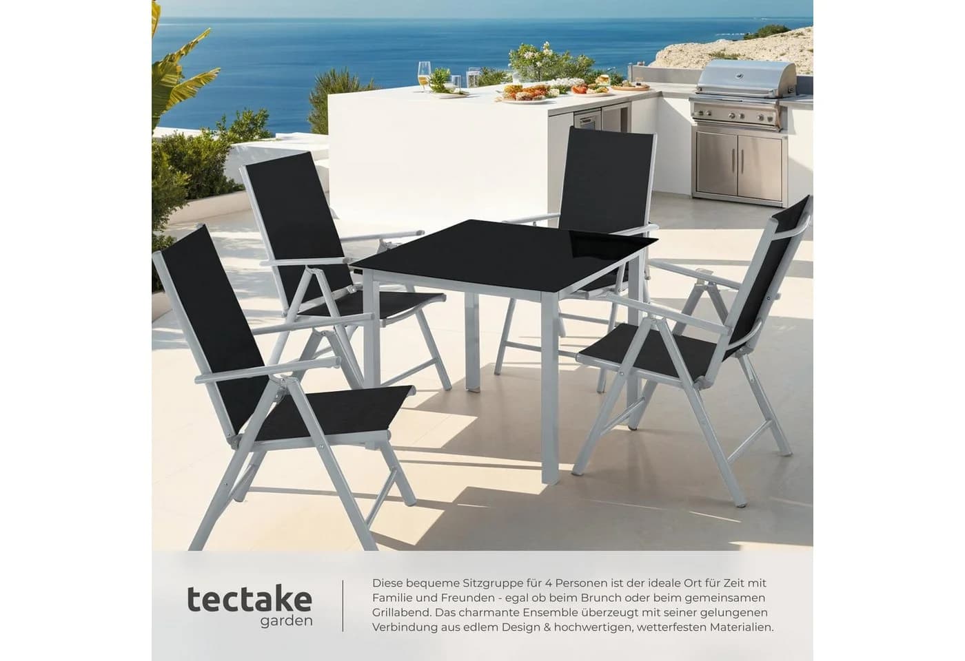 tectake Aluminium Sitzgruppe wetterfest UV-beständig mit Glasplatte - Bild 5