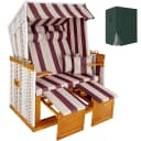 tectake Strandkorb 2-Sitzer mit Polster verstellbar inkl. Schutzhülle rot/weiß Bild 1